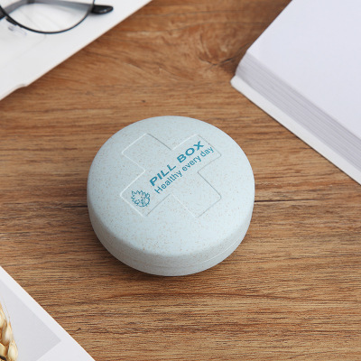 2019 Newest Hot Selling Wheat Straw Round Shape 5 Compartment Small Portable Pocket Travel Pill Box/ Pill Case