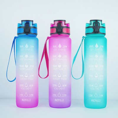 Ins Hot Sale 1000ml Giant Colorful Gradients Plastic Gym Drinking Water Bottle