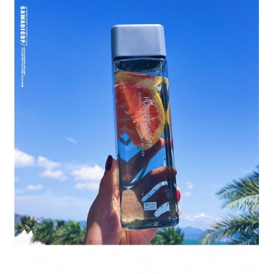 New Square Frosted Plastic Water Bottle Portable Transparent Bottle Fruit Juice Leak-proof Outdoor Sport Travel Camping Bottle