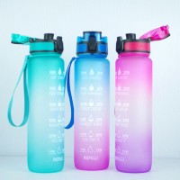 Frosted gradient color plastic sports large capacity fitness tritan 1000ml motivational water bottle