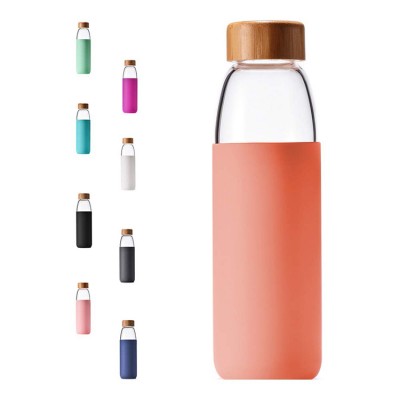 500ml sports glass water bottle bamboo lid borosilicate bottle with silicone sleeve