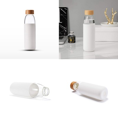 500ml Customized Logo BPA-free bamboo lid glass water bottle drinking water bottle with silicone sleeve