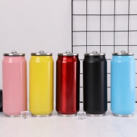 500ML vacuum stainless steel can straight brief cola water bottle with straw