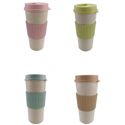 Biodegradable Personalized Wheat Straw Fiber Cup Mug With Lid