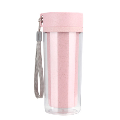 350ML Plastic Hand  Double Layer Insulation wheat straw cup