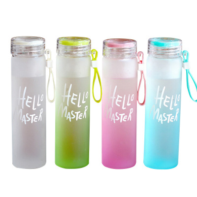 Hot Selling Gradient Color High Borosilicate Glass Water Bottle, Wholesale Sports Glass Water Bottle