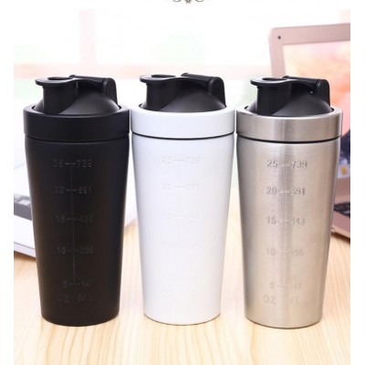 Hot 2018 scale line stainless steel shaker bottle with metal ball,18/08 Double layers SS with available free samples