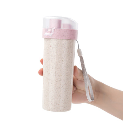 Single layer 400ml hot wheat straw mug bottle water with rope