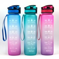 Sports Fitness Workout Plastic Tritan Water Bottle with Time Markings & Measurements 1000ml/32OZ