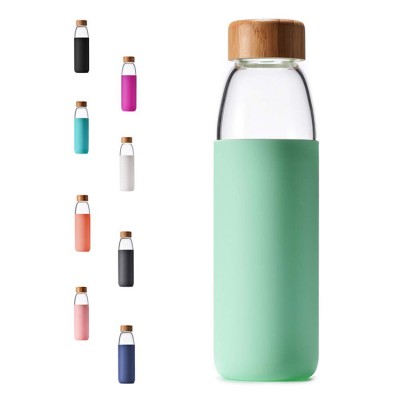 free sample blank custom wholesale unbreakable bamboo lid glass water bottle with silicone sleeve