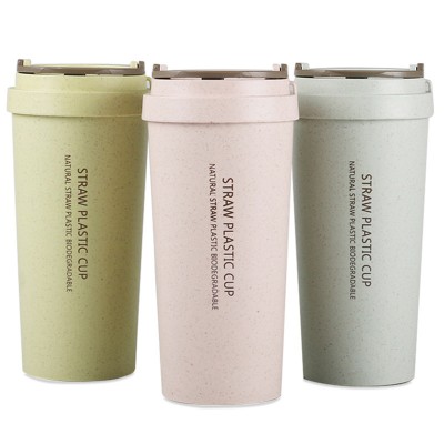 Portable double wall wheat straw degradable lovers water bottle with handle